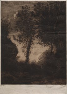 Paisagem: Pôr do sol, depois de Corot, c. 1858 de Felix Bracquemond