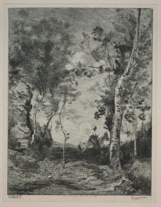 Paisagem, ou O Cavalo Branco, depois de Corot, c. 1858 de Felix Bracquemond