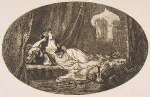Odalisca reclinada em um harém, de Titres de Romance, 1857. de Felix Bracquemond