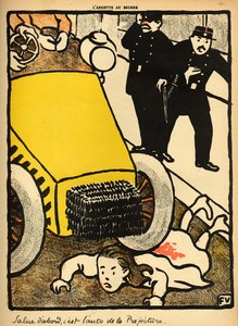 Um carro da polícia atropela uma menina, de &39;Crimes e Punições&39;, edição especial do &39;L&39;Assiette au Beurre&39;, 1 de março de 1902 de Felix Edouard Vallotton