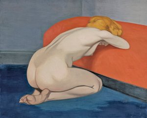 "Femme nue agenouillee devant un canape rouge" Mulher nua ajoelhada em frente a um sofá vermelho par Vallotton, Felix Edouard (1865-1925)