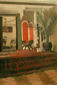 Interior, sala de estar com escadas e sala de jantar na fo de Felix Edouard Vallotton