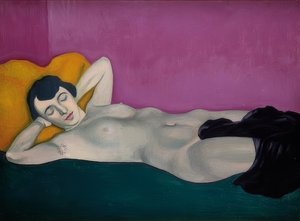 Mulher deitada contra um fundo roxo. 1924 de Felix Edouard Vallotton
