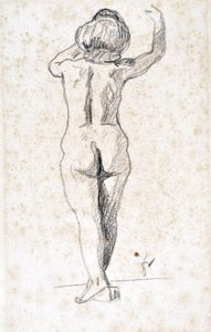 Nu de dos - Obra de Felix Vallotton (1865-1925), grafite sobre papel (28x18 cm), início do século XX - Museu do hospício Saint Roch, Issoudun - Menção obrigatória de Felix Edouard Vallotton