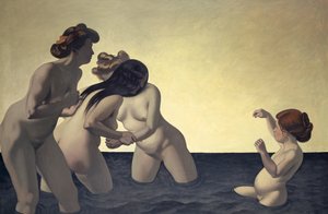 Três mulheres e uma menina brincando na água, 1907. de Felix Edouard Vallotton