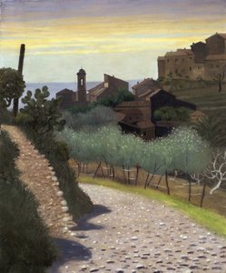 "Vista da Igreja de Saint-Anne (sainte Anne) em Cagnes (Cagnes-sur-mer), Alpes Maritimes" Pintura de Felix Edouard Vallotton (1865-1925) 1922 Colecção privada de Felix Edouard Vallotton
