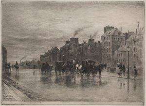 Uma manhã de inverno no Quai de LHotel-Dieu, 1876. de Felix Hilaire Buhot