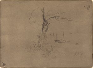 Árvores e barcos de Felix Hilaire Buhot