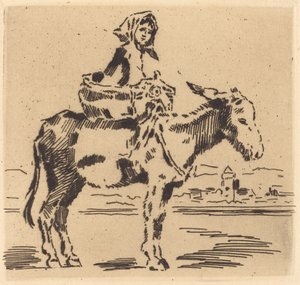Cacoletière à la Tour (Mulher montando um burro perto de uma torre) de Felix Hilaire Buhot