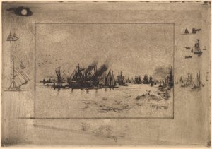 Port aux Mouettes Porto com Gaivotas, 1886. de Felix Hilaire Buhot