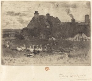 Les Petites Chaumières (Casas de Palha - Prato Pequeno) de Felix Hilaire Buhot