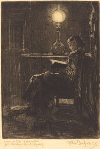 Mulher lendo à luz de lamparina, 1879. de Felix Hilaire Buhot