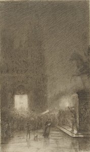 Reunindo-se à noite em frente a uma catedral de Felix Hilaire Buhot