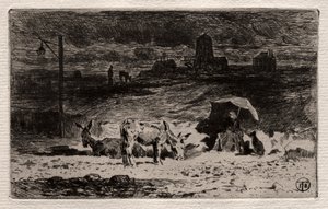 Os burros na colina de Cailles, c. 1875 de Felix Hilaire Buhot