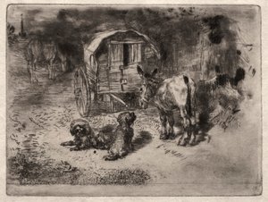 Os Guardiães da Casa, ou os Amigos do Saltimbanque, c. 1875. de Felix Hilaire Buhot