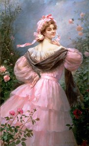 Mulher elegante em um jardim de rosas