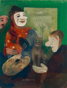 Máscaras e gatos (pintor com máscara e gato) de Felix Nussbaum