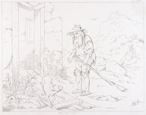 (Rip Van Winkle, ilustração) Rip regressa à sua casa em ruínas de Felix Octavius Carr Darley