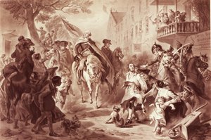 George Washington entrando em Nova York em 1783, gravado por Alexander Hay Ritchie (1822-1895) (mezzotint) de Felix Octavius Carr Darley
