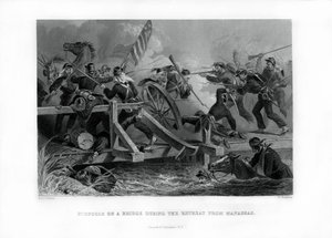 Lute em uma ponte durante o retiro de Manassas, Virgínia, 1862-1867. de Felix Octavius Carr Darley