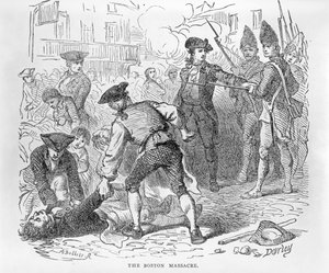 O Massacre de Boston, 5 de março de 1770, gravado por A. Bollett