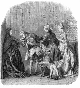 Luís XV (1710-1774) beija a mão da Princesa de Lamballe (Marie Therese Louise de Savoie-Carignan ou Savoie Carignan) (1749-1792), na presença do Marquês de Richelieu e de Melle Lange (futura Condessa de Barry (Madame du Barry) nee Jeanne Be