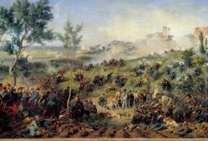 Vista da Batalha de Montebello di Casteggio, 20/05/1859 A França vence o exército austríaco. Pintura de Henri-Felix-Emmanuel Philippoteaux (1815-1884) 1862. Dim. 1x1,5 m. Paris, Musee de l