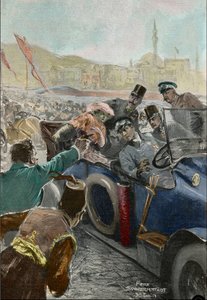 Assassinato de Franz Ferdinand (1863-1914) Arquiduque da Áustria, e sua esposa Sophie em Sarajevo (gravura)