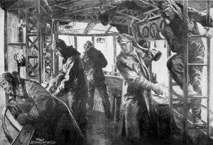 Área de comando a bordo de um Zeppelin, frota aérea alemã, Primeira Guerra Mundial, 1917.