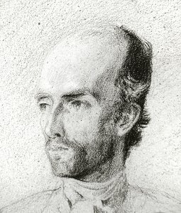 Retrato de um Homem, c.1845 (giz negro elevado com branco sobre papel castanho) de Félix Ziem