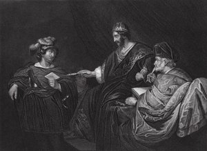 David enviando uma carta a Joab por Urias, II Samuel, cap. XI, v 14 (gravura) de Ferdinand (after) Bol