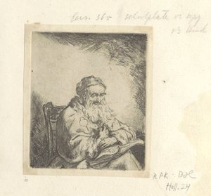 Velho com um trevo em sua jaqueta Recueil de quatre-vingt-cinq estampes originales (título da série) de Ferdinand Bol (attributed to)