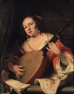 Uma senhora tocando alaúde, 1654 de Ferdinand Bol