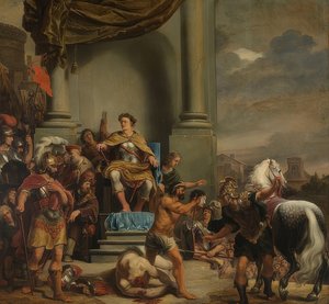 Titus Manlius Imperiosus Torquatus ordena a decapitação de seu filho. 1661-64 de Ferdinand Bol