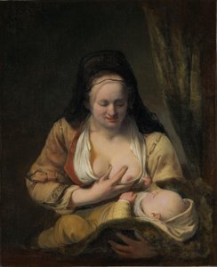 Mulher a mamar um bebé (óleo sobre tela)