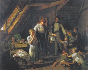 Separação dos pais - o filho mais velho cuida dos irmãos e irmãs na ausência dos pais. de Ferdinand Georg Waldmuller