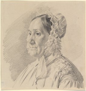 Retrato de uma mulher com um chapéu de renda, em perfil de três quartos para a esquerda de Ferdinand Georg Waldmüller