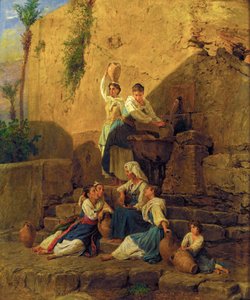 Am Brunnen in Taormina - Na fonte em Taormina de Ferdinand Georg Waldmuller