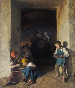 Crianças que recebem o seu pequeno-almoço de Ferdinand Georg Waldmuller