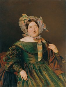 Mulher em um vestido iridescente verde, salmão-vermelho de Ferdinand Georg Waldmuller