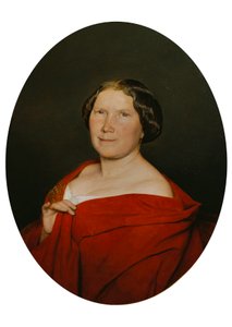 Mulher com capa vermelha de salmão de Ferdinand Georg Waldmuller