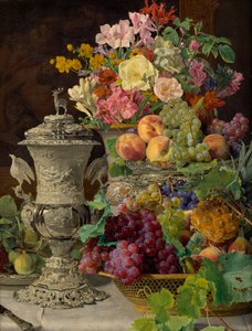 Natureza Morta com Frutos, Flores e Cálice de Prata de Ferdinand Georg Waldmuller