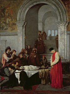 O pintor Luca Signorelli em pé junto ao corpo do filho morto de seu rival, 1859