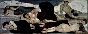 À noite Grupo de dorminhocos nus, um deles no meio de um pesadelo de Ferdinand Hodler