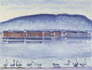 Lago de Genebra com o Mont Salève e cisnes de Ferdinand Hodler