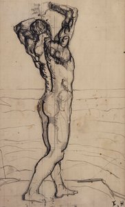 Male Act, Study for the Truth, c.1901-02 (lápis e tinta nanquim no papel) de Ferdinand Hodler