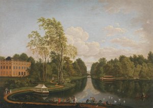Vista para sul sobre o Lago Superior de Schönbusch, em direção ao Palácio de Schönbusch e ao canal (Ciclo de Aschaffenburg) de Ferdinand Kobell