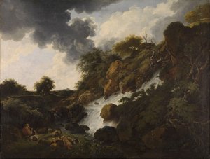 Paisagem montanhosa com cascata de Ferdinand Kobell
