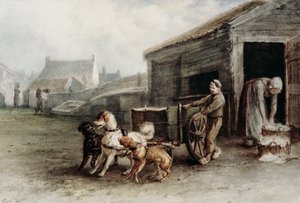 Um carrinho de cachorro, Holanda, c.1890 (wc no papel) de Ferdinand Lintz