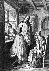 Klaerchen à espera de Egmont, ilustração para Egmont, tragédia de Johann Wolfgang von Goethe (1749-1832), xilogravura após desenho de Ferdinand Rothbart (1823-1899) de Ferdinand Rothbart